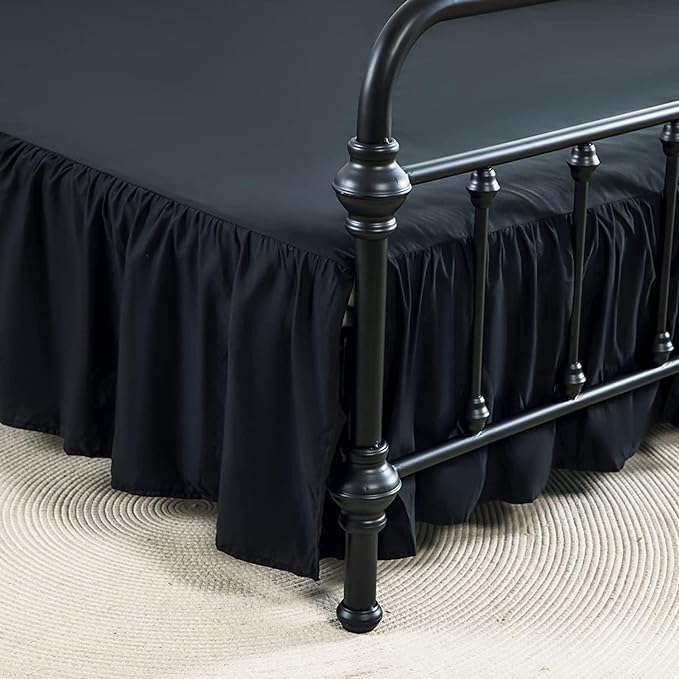 Bed Skirt King Size Ruffled Bed Skirt with Split Corners | 16 Inch Drop Dust Ruffle Bed Skirt with Platform - Black - Wrinkle Free, Fade & Shrink Resistant