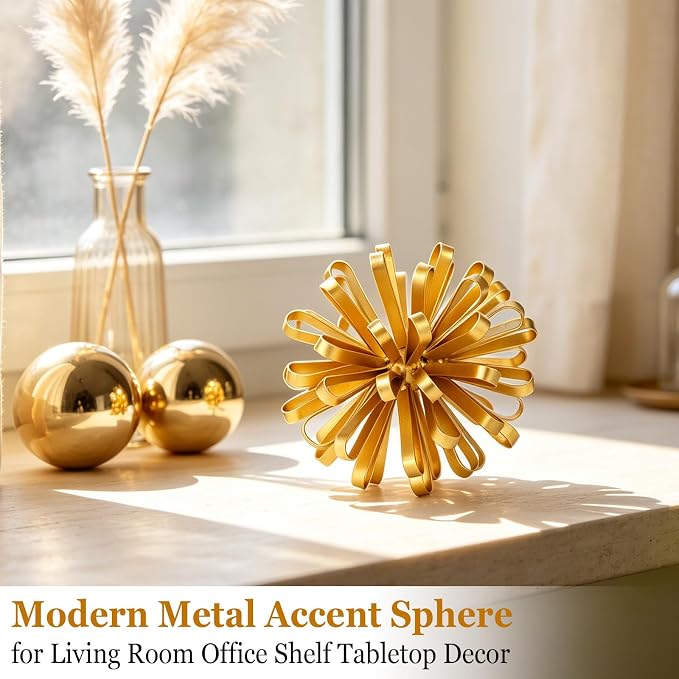 4.72" Gold Metal Floral Tabletop Sculpture