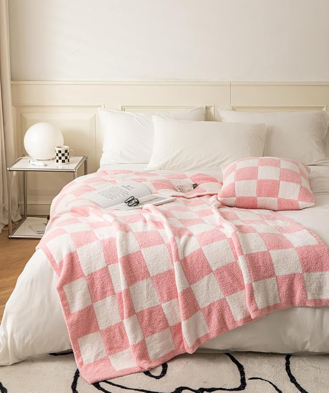 Ultra-Soft Buffalo Checkerboard Grid Fluffy Microfiber Knitted Baby Blanket Super Cozy Lightweight Checkered Bed Blanket for Sofa Couch Bed Pink 30"X40"¡­