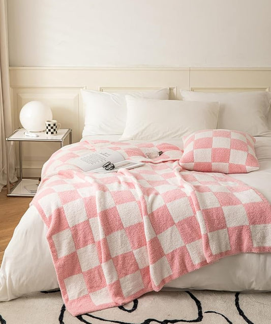 Ultra-Soft Buffalo Checkerboard Grid Fluffy Microfiber Knitted Baby Blanket Super Cozy Lightweight Checkered Bed Blanket for Sofa Couch Bed Pink 30"X40"¡­