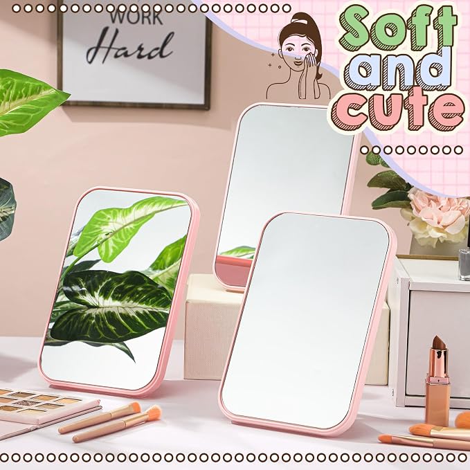 DoubleFill 6 Pcs Spa Party Mirror Spa Party Supplies for Women, Pink | Foldable Stand, Portable Makeup Table Mirror, Sleepover Accessory Slumber Birthday Party Favors, Women Adults Princess Gift