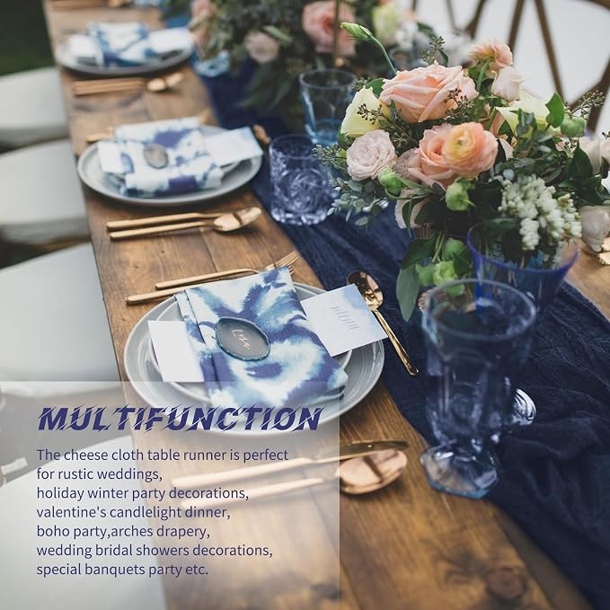 10 Pack Navy Blue Cheesecloth Table Runner 17x108 Inch Boho Gauze Cheese Cloth Table Runners for Wedding Party Baby Shower Birthday Home Decor
