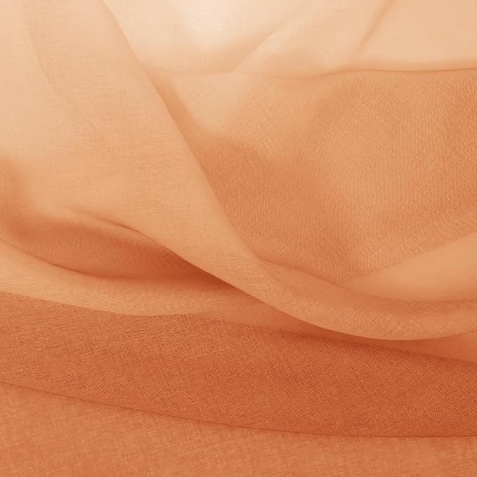 DWCN Faux Linen Ombre Sheer Curtains - Fall Gradient Semi Voile Curtains for Bedroom and Living Room, Set of 2 Grommet Top Window Curtain Panels, 52 x 72 Inches Long, Sunset Orange