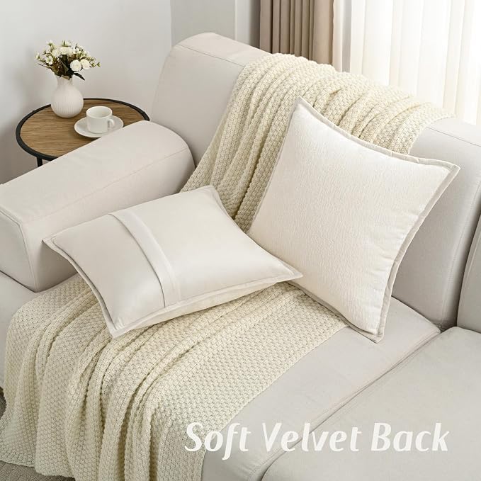 FUTEI Pack of 2 Chenille Soft Throw Pillow Covers 16x16 Inch, Cream White