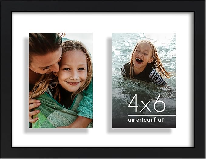 Americanflat 4x6 Floating Double Picture Frame - Engineered Wood - Black