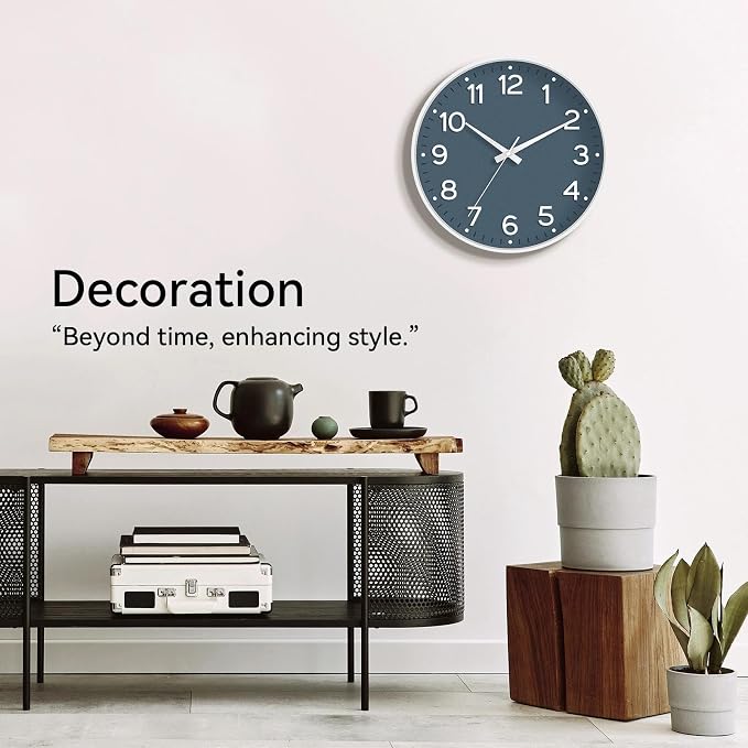 Roymnie 12 Inch Wall Clock Battery Operated Silent Non Ticking Analog | Azure Blue modern analog; large 3D easy-read dial for kitchen, office, bathroom & bedroom; 1 AA battery (not included)