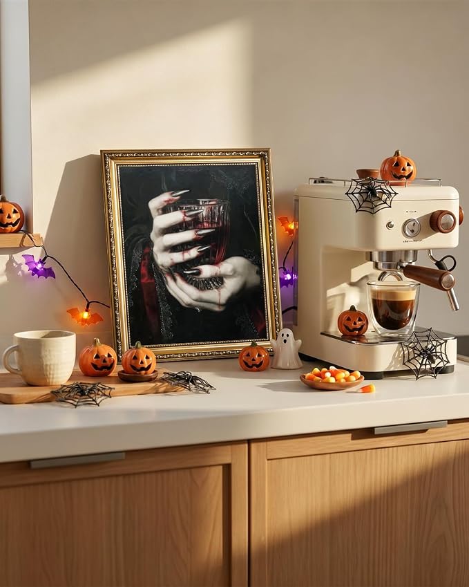 WHASAYART Vintage Gold Framed Vampire Hands Canvas Wall Art | Dark Academia Red Wine Glass Poster, Victorian Gothic Wall Decor for Halloween & Bathroom, 13x16" Waterproof Canvas Painting