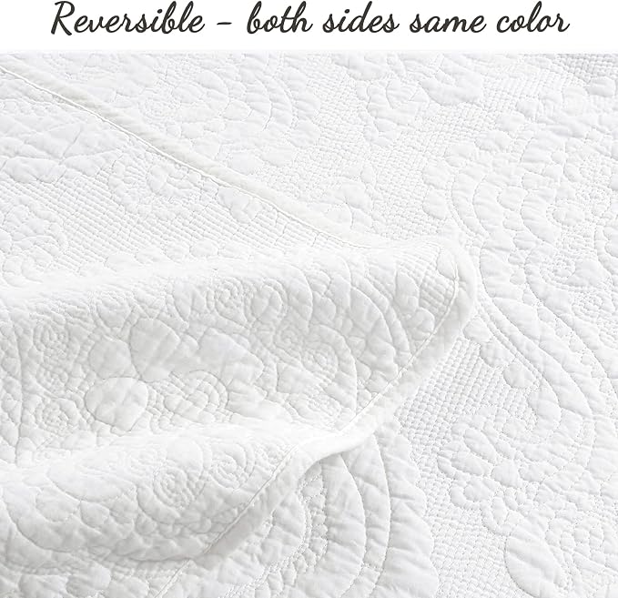 Cozy Line Home Fashions 100% Cotton Matelasse Medallion Solid White Luxury Chic Bedding Quilt Set, Reversible Lightweight Bedspread Coverlet for All Season (Medallion - White, King - 3 piece)