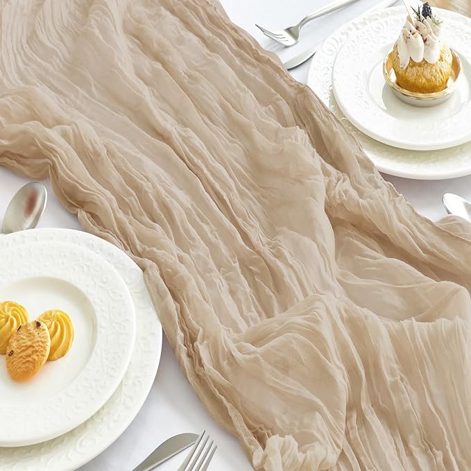 IVAPUPU Nude Table Runner 120 Inches for Wedding Birthday Party Home Decor | 10 Pcs Boho Gauze 10FT Cheesecloth Table Runners for Baby Shower Decorations Summer Garden Farmhouse