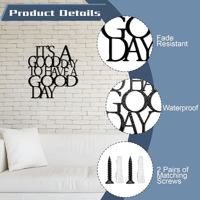 ENKUY 14.3x13.4in Big Size Motivational Metal Wall Art, It's a Good Day Inspirational Metal Wall Decor, Positive Quotes Wall Decor Encouragement Gifts for Office Living Room Bedroom