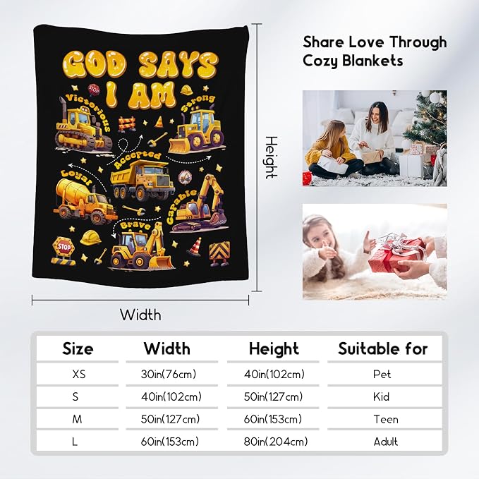 Truck Blanket for Boys, Car Gifts for Toddler Boys, Throw for Son, Excavator Kids Inspirational Gifts, Fleece Warm Cozy for Couch Bed, 50"x60"