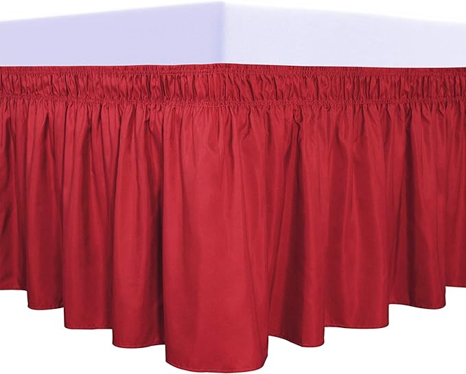 PureFit Wrap Around Ruffled Bed Skirt, Red, Queen/King - 14" Drop | Wrinkle Free Bedskirt Dust Ruffles, Easy to Put On Frame Cover with Adjustable Elastic Belt