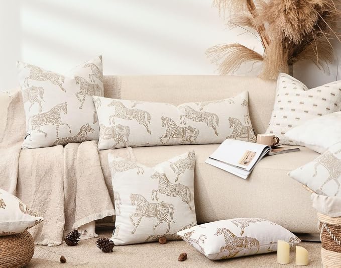 14x36 Lumbar Pillow Cover, Double Sided Horse Pattern Chenille Jacquard Long Body Pillow Covers for Bed Couch Sofa, Decorative Throw Pillows Cushion Cover for Living Room Bedroom