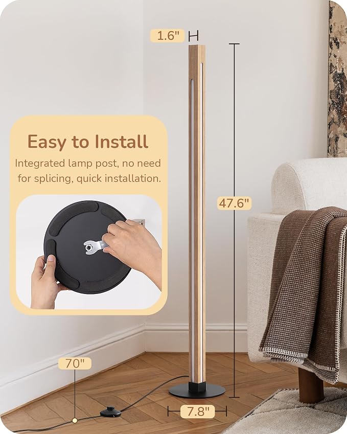 EDISHINE Wooden LED Floor Lamp with Remote, Dual Lighting, 7CCT & Dimmable