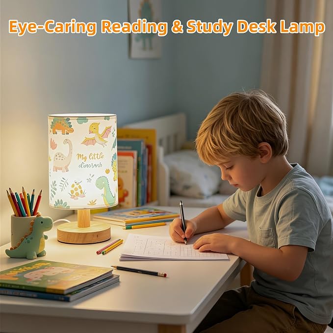 Dinosaur Kids Table Lamp for Bedroom Boys Dino Decor Small Bedside Lamps