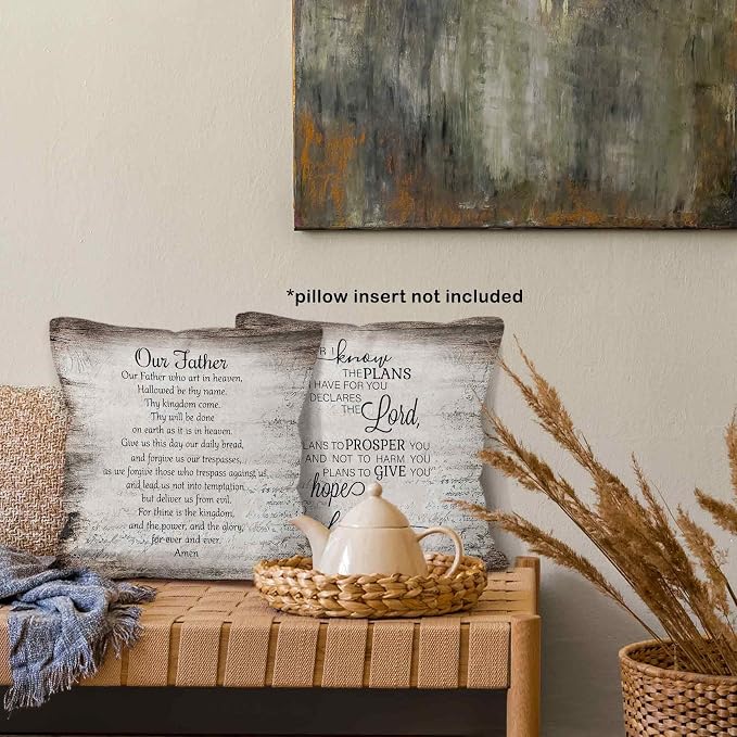 Christian Scripture Lord Our Father Prayer Throw Pillow Covers 18x18 Set of 2, Bible Verse Jeremiah Decor Pillow Cases for Bedroom Living Room, Religious Square Pillowcases for Couch Bed Sofa