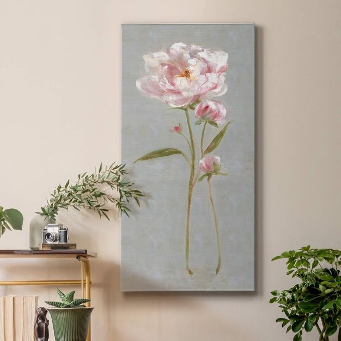 Renditions Gallery Canvas Nature Wall Art Home Paintings & Prints Magical Pink Peony Modern Romantic Abstract Canvas Glam Artwork Decorations for Bedroom Office Kitchen - 12"x24" LT43
