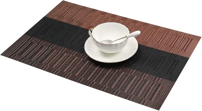 SHACOS Placemats Set of 4 Woven Vinyl Table Mats Place Mats for Dining Table Heat Resistant Wipe Clean (4, Ombre Coffee Black)