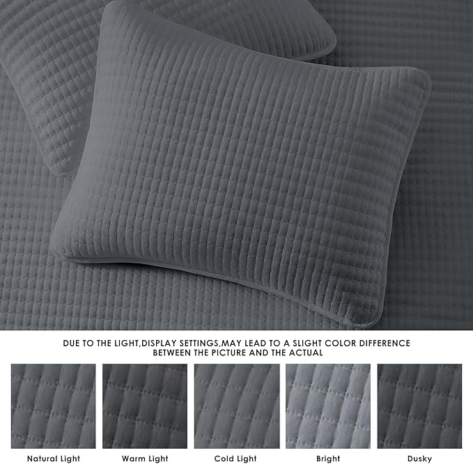 Queen Quilt-Lightweight Bedspreads Grey Queen Size Quilt Bedding Set | Soft Coverlet with 2 Pillow Shams for All Seasons, Suitable for Bed, Couch, 3 Pieces, 90"x94"