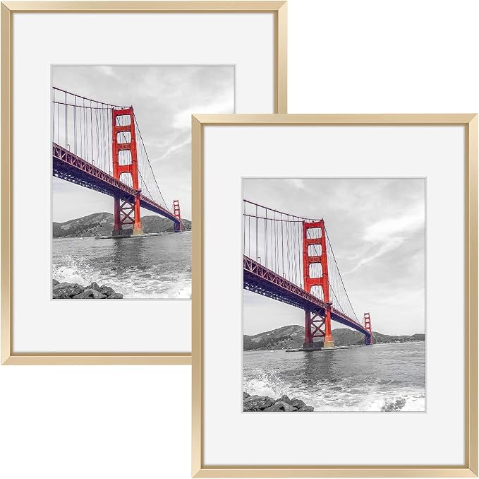 Frametory 11x14 Gold Aluminum Metal Picture Frame Mat for 8x10 Glass