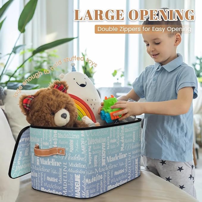 Custom Name Storage Basket, Personalized Keepsake Box, Green Blue