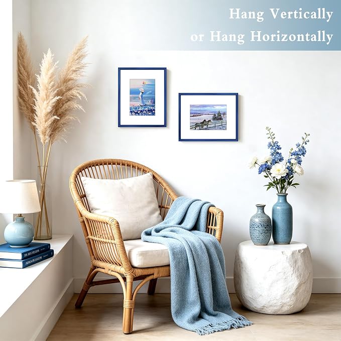 Frametory 8x10 Blue Aluminum Metal Picture Frame Mat for 5x7 Glass