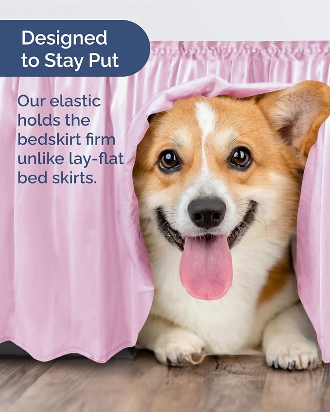 Wrap Around Dust Ruffle Bed Skirt, King Size - 18 Inch Drop, Light Pink | Easy Fit Elastic Strap, Adjustable Pleated Bedskirt w/Brushed Fabric, Wrinkle & Fade Free, for Women, Men, Kids & Teens