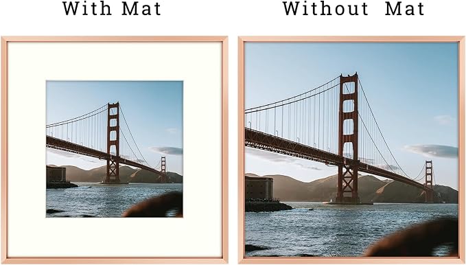 Frametory 12x12 Rose Gold Aluminum Metal Picture Frame Mat for 8x8 Glass