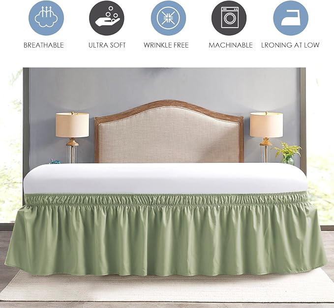 FreshCulture King Bed Skirt, Dust Ruffle for King Size Bed, Easy Fit with 22-Inch Tailored Drop, Elastic Wrap Around Bed Skirt King Size, Hotel Quality Bed Skirts for Adjustable Bed (Sage Green)