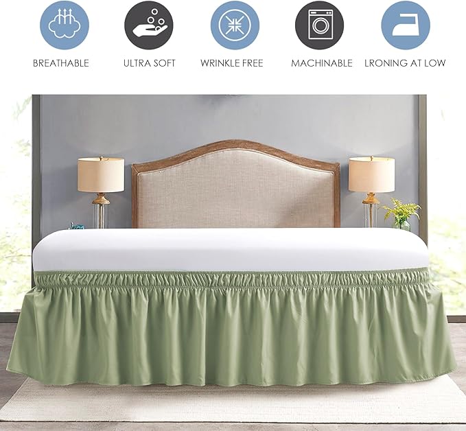 FreshCulture King Bed Skirt, Dust Ruffle for King Size Bed, Easy Fit with 18-Inch Tailored Drop, Elastic Wrap Around Bed Skirt King Size, Hotel Quality Bed Skirts for Adjustable Bed (Sage Green)