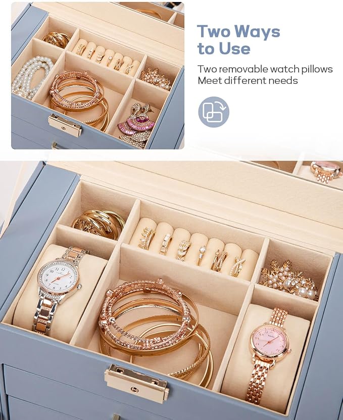 Homde Large Jewelry Box for Women: 5-Layer Organizer with Lock for Dresser | Separated Storage for Necklace Earring Ring Watch to Sort Daily Jewelry - Keep Vanities Tidy - Suitable for Birthday Gift