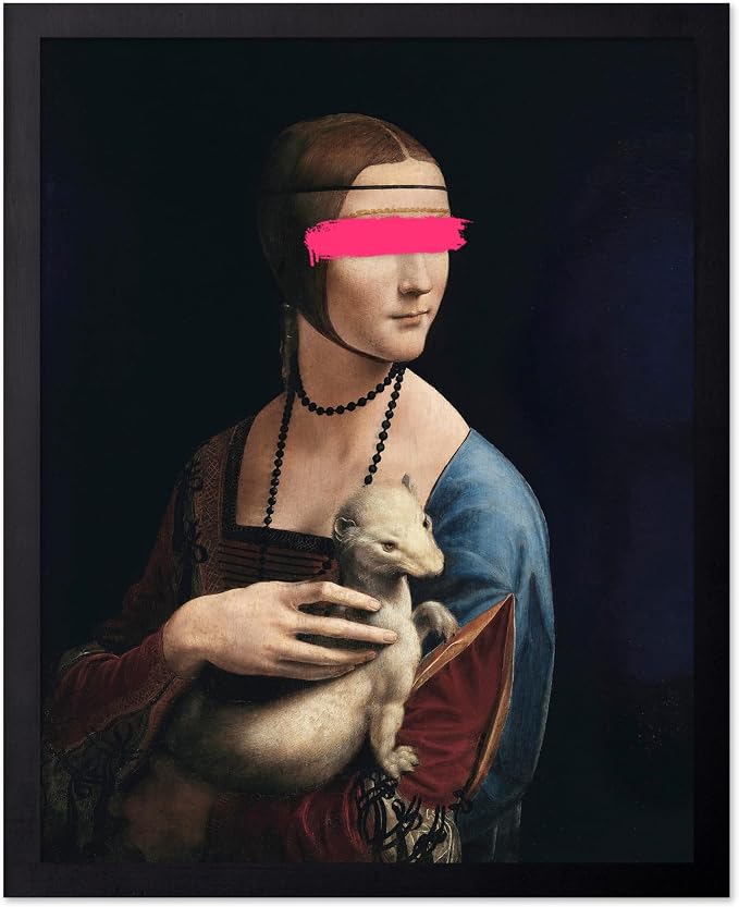 Poster Master The Lady with an Ermine Painting Print - Baroque Portrait Poster - Altered & Pop Art - Gift for Men & Women - Decor for Bedroom, Living Room or Office - 11x14 Black Framed
