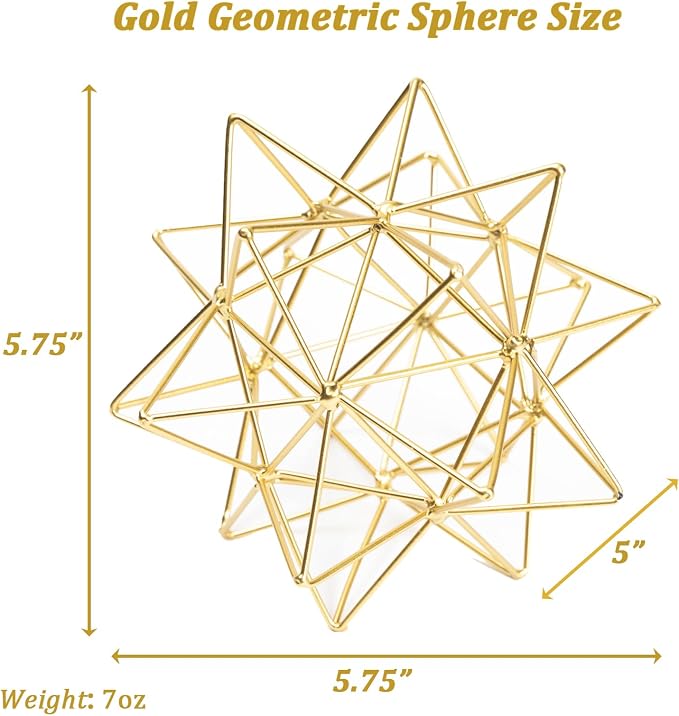 3D Gold Decorative Sphere, Metal Geometric Tabletop Decoration