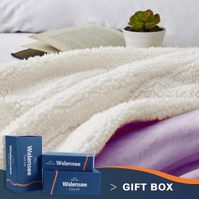 Walensee Sherpa Fleece Blanket (Throw Size 50”x60” Lilac) Plush Throw Fuzzy Super Soft Reversible Microfiber Flannel Blankets for Couch, Bed, Sofa Ultra Luxurious Warm and Cozy for All Seasons