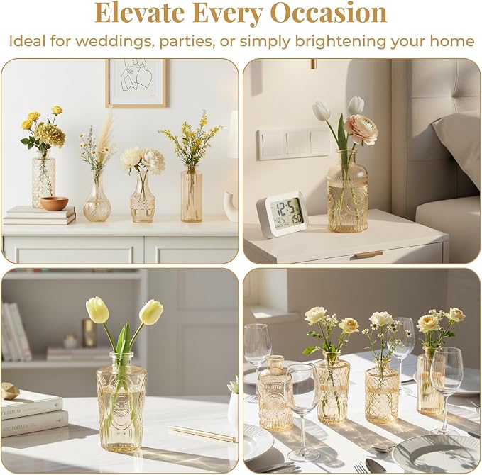 BEAHOT Bud Vase in Bulk - Flower Vases for Wedding Decorations, Glass Vase for Table Decorations, Small Vase for Home, Mother's Day, Centerpieces, Party, Office (32pack,Gpld)