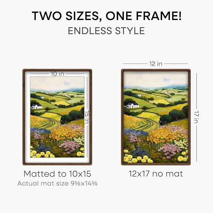 Homeforia 12x17 Mortise&Tenon Walnut Picture Frame, 10x15 Mat, Glass