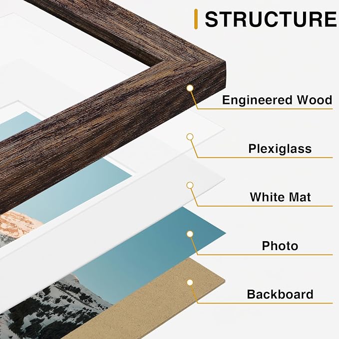 Vittanly 15 Pack Picture Frames Collage Wall Decor, Wall/Tabletop Display | Brown, Multi-Size Gallery Wall Frame Set: 3pcs 8x10, 6pcs 5x7, 6pcs 4x6. Picture Frame Set for Family