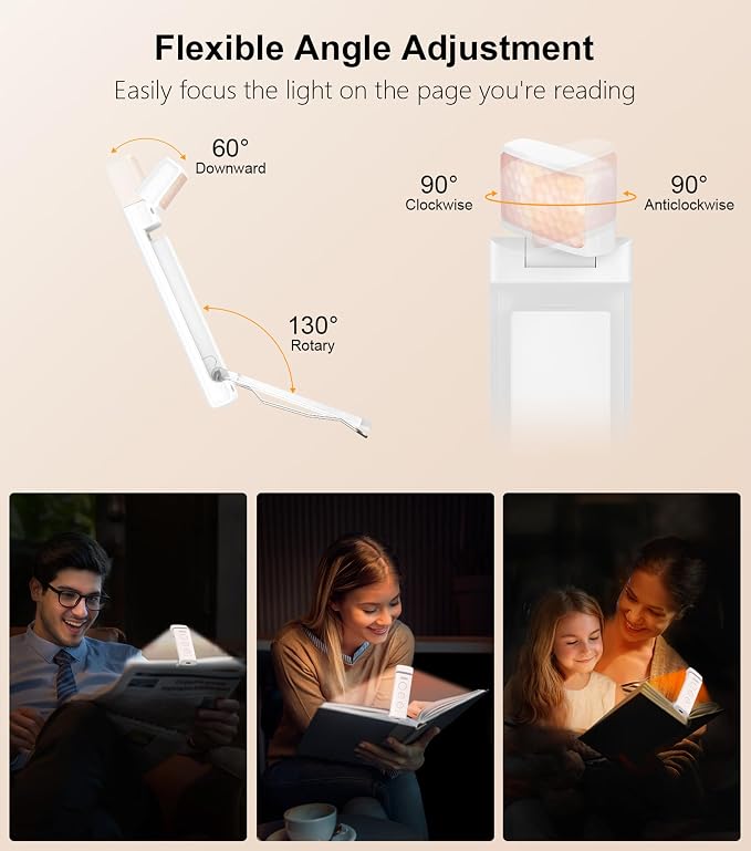 Gritin Book Light Rechargeable, Clip on LED Reading Light for Books in Bed