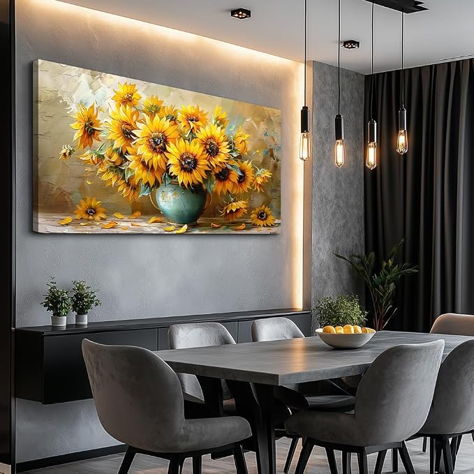 QIYILEXWART Canvas Wall Art For Living Room Wall Decor For Bedroom Office Wall Decoration Sunflower Landscape Painting Abstract Pictures Artwork Room Aesthetic Home Decor 20x40 In