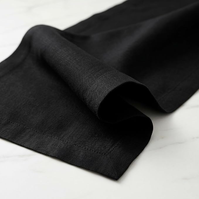 Solino Home 100% Linen Dining Table Runner Black Woven, Fete 14 x 48 in | styles dining tables for meals and celebrations, European flax fibres, easy to care for, Black, soft, OEKO-TEX Certified