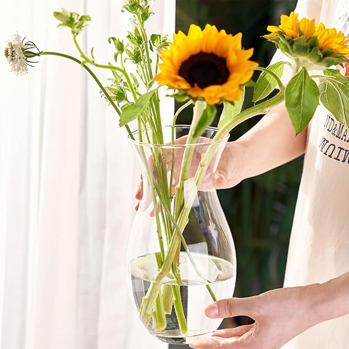 Clear Glass Vase for Flowers, 4.5" Dia 9" H Decorative Flower Vase | Wide Mouth Vase with Thickened Base, Modern Vase for Farmhouse, Glass Vase for Home Deocr, Centerpieces, Housewarming Gift