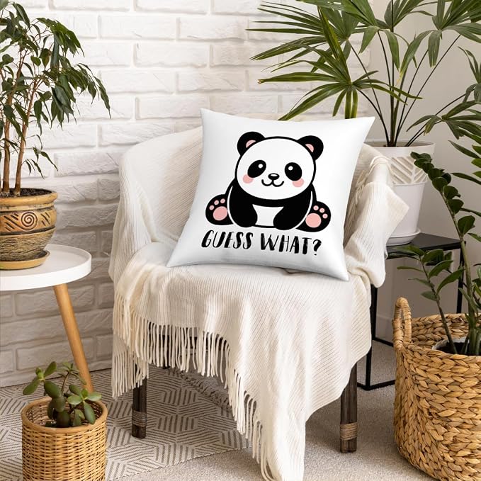 Fokongna Guess What? Panda Butt Pattern Funny Panda Throw Pillow Covers 18 x 18 Inch, Bed Panda Gifts for Girls Kid Calming Corner Home Bedroom Play Room Nursery Decorations Pillow Covers