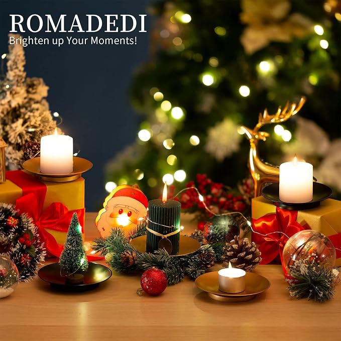 Romadedi Gold Pillar Candle Holder Plates, Decorative Stand Pack of 2