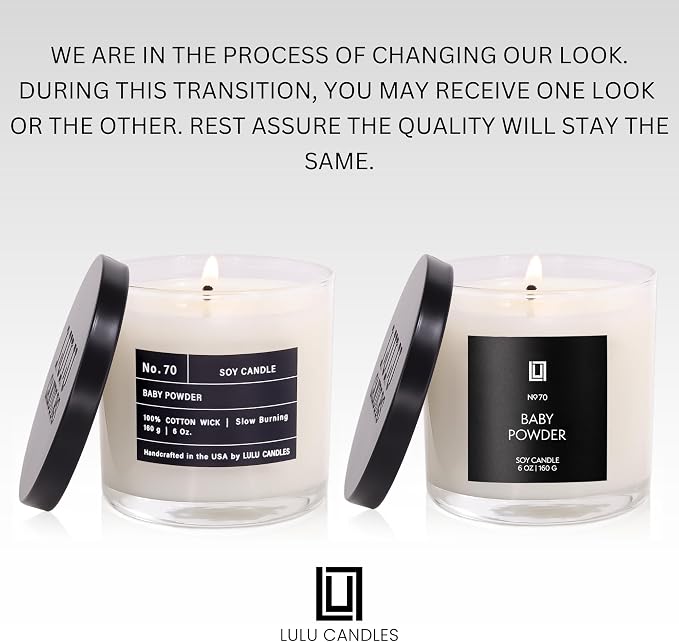 Lulu Candles | Baby Powder | Luxury Scented Soy Jar Candle | Hand Poured in The USA | Highly Scented & Long Lasting (6 Oz.)