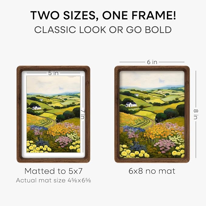 Homeforia 6x8 Mortise&Tenon Walnut Picture Frame, 5x7 Mat, Glass