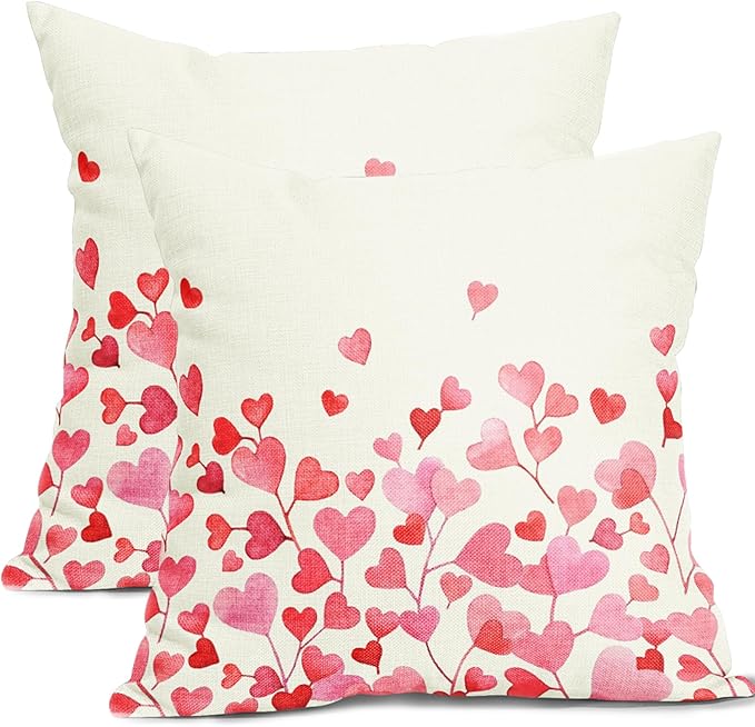 Kawani Valentines Day Pillow Covers 20x20 Inch Pink Love Heart Throw Pillow Covers Set of 2 Spring Holiday Pillowcases for Couch Bedroom Sofa Chair Car Home Decor