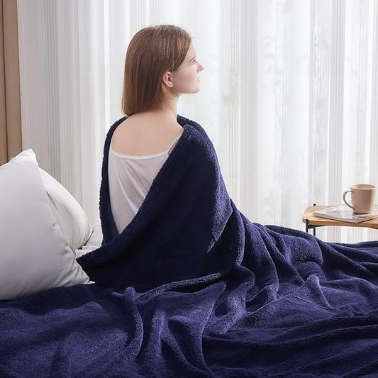 NEWCOSPLAY Knitted Throw Blanket for Couch Sofa Bed, Dark Navy, 50"x60" | Super Soft Plush, Fuzzy Fluffy Microfiber, Lightweight Cozy Blanket for Room Decor, All Season Use