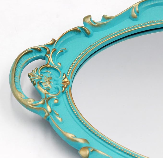 Eaoundm 14.5 x 10 inchs Oval Wall Mirror Vintage Hanging Mirror (Blue) | Antique Decorative