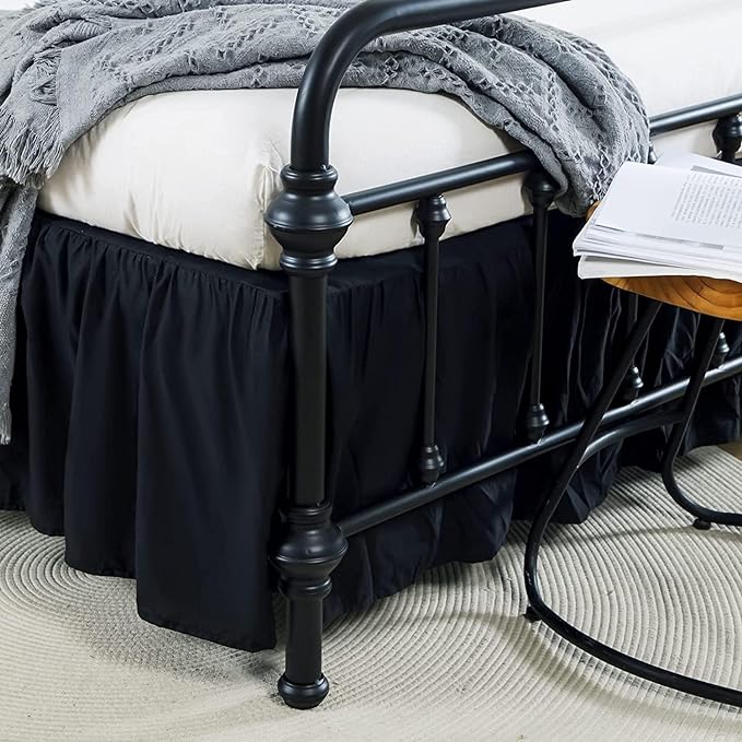 Bed Skirt King Size Ruffled Bed Skirt with Split Corners | 16 Inch Drop Dust Ruffle Bed Skirt with Platform - Black - Wrinkle Free, Fade & Shrink Resistant