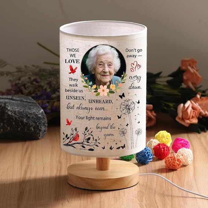 WSYEAR Custom Photo Lamp Sympathy Gifts for Loss of Loved One- Memorial Gift for Women Mother Grandma Friend Remembrance Decor with Wood Stand